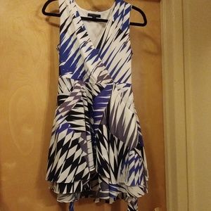 Faux Wrap Dress w/ pockets. BR 10P Blu/Gry/White